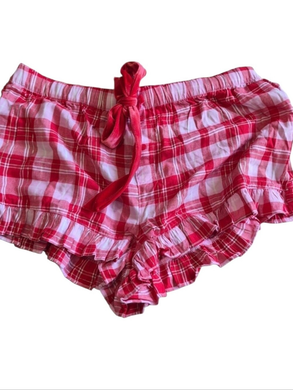 Victoria's Secret PINK Plaid Ruffle Pajama Lounge Shorts Holiday Size L NWT
